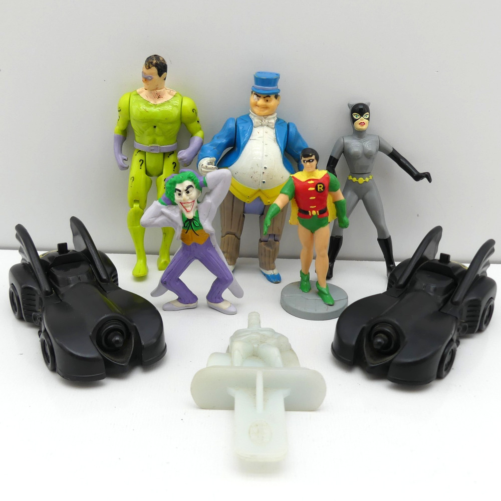 Lot of 8 Vintage 1990s Batman Action Figures Batmobile Toy Parts Mixed Brands